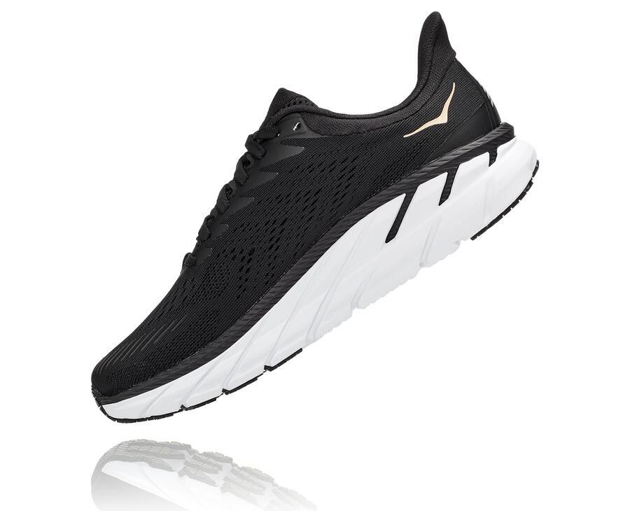 Hoka One One Running Shoes Womens Black/White - Clifton 7 - 59184PWCZ